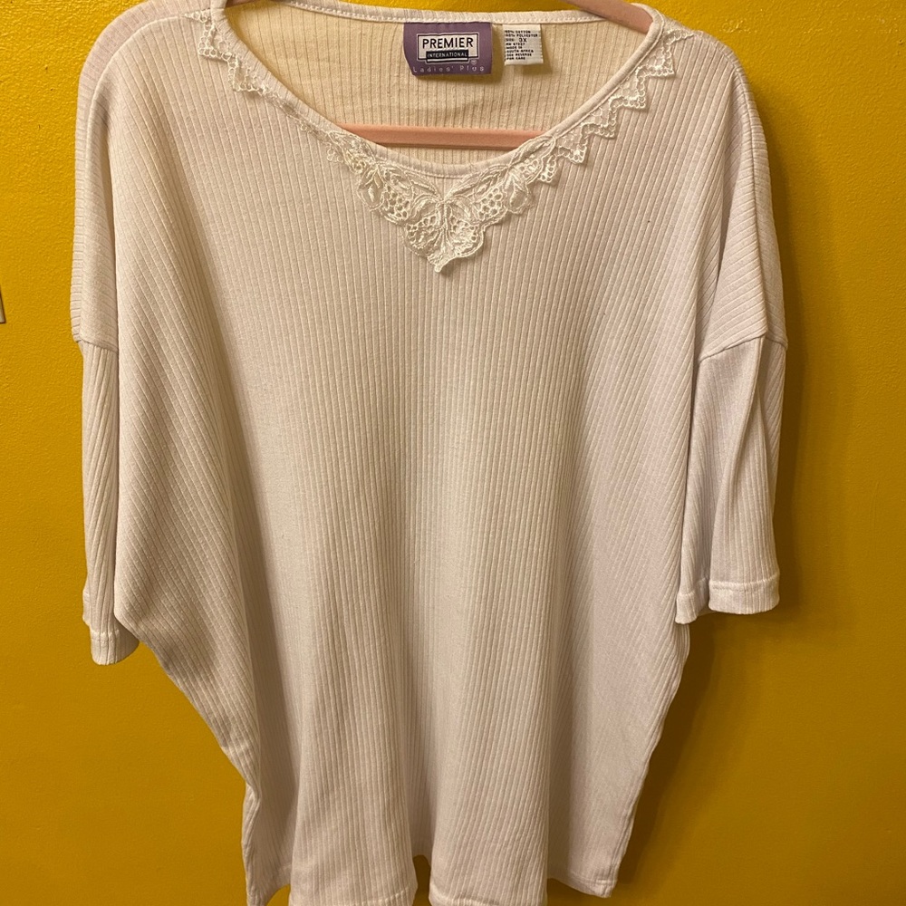 Vintage size 3x ribbed white blouse
